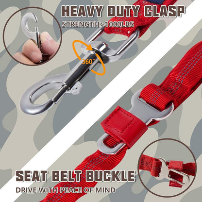 Heavy-Duty Bungee Dog Leash for Large Breeds - 6FT with Dual Padded Handles, Shock Absorption, and No-Pull Training - Red