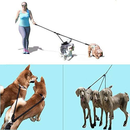 Heavy-Duty 3-Dog Leash with Detachable 360° Swivel Device and Padded Handle for Two to Three Pets (30-200 lbs)