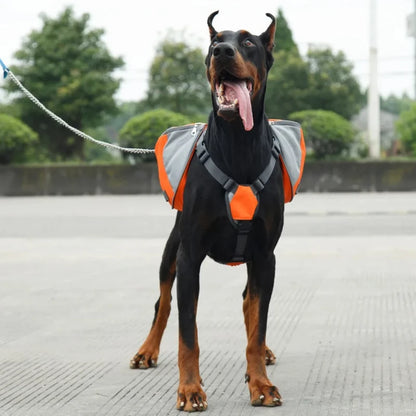 Oxford Fabric Waterproof Outdoor Dog Backpack with Double Snack Bags - Reflective Tactical Saddle Bag for Medium to Large Dogs