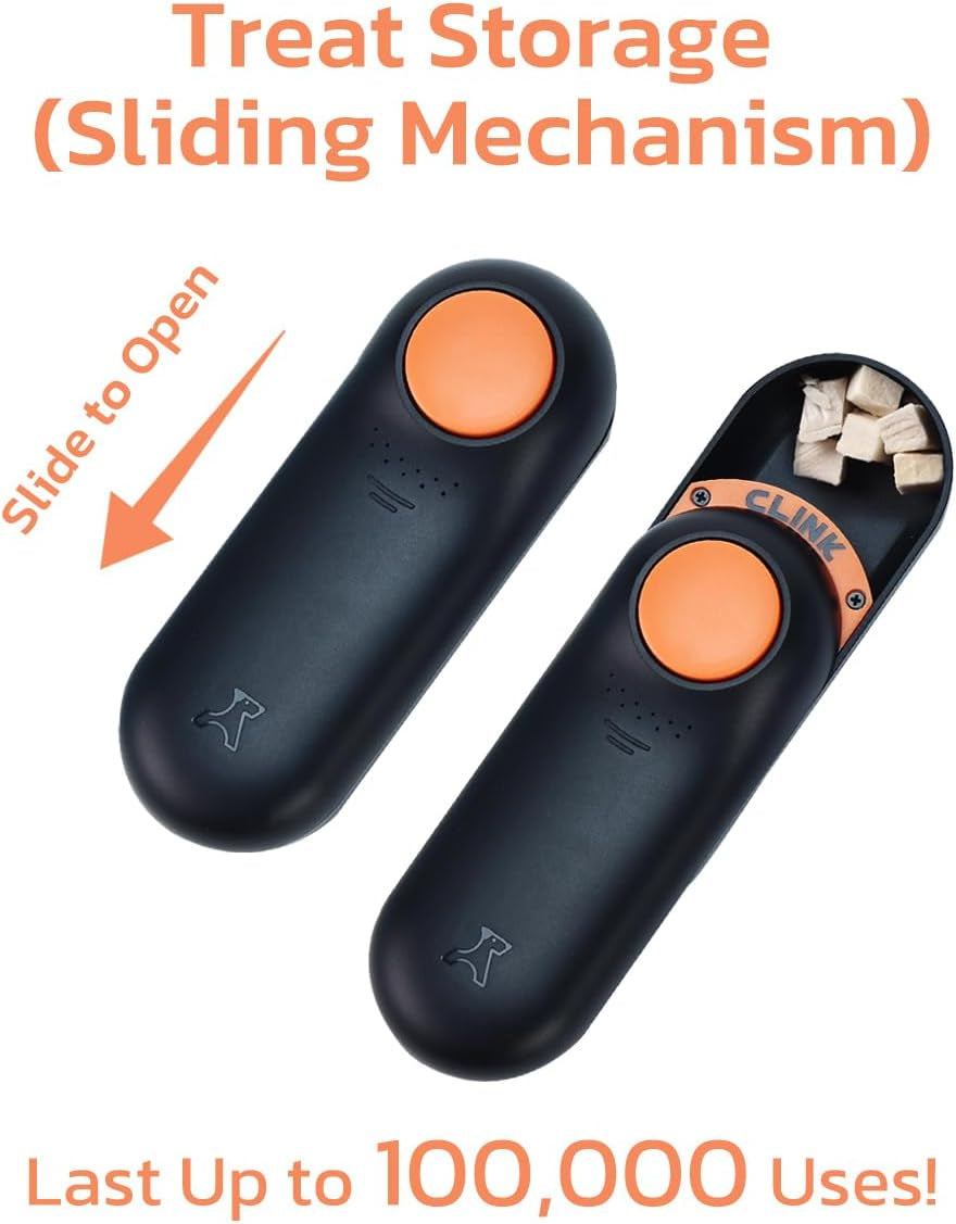 Dog Training Clicker with Integrated Treat Storage - Compact Clicker for Puppy and Cat Training, 2.36 Oz, Black