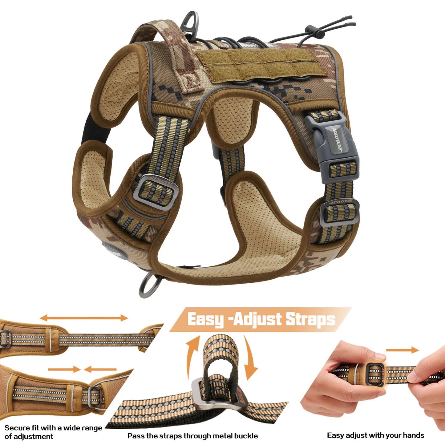 Adjustable No-Pull Dog Harness for Large Breeds, Service Vest with Control Handle for Training and Outdoor Activities in Desert Camo Design