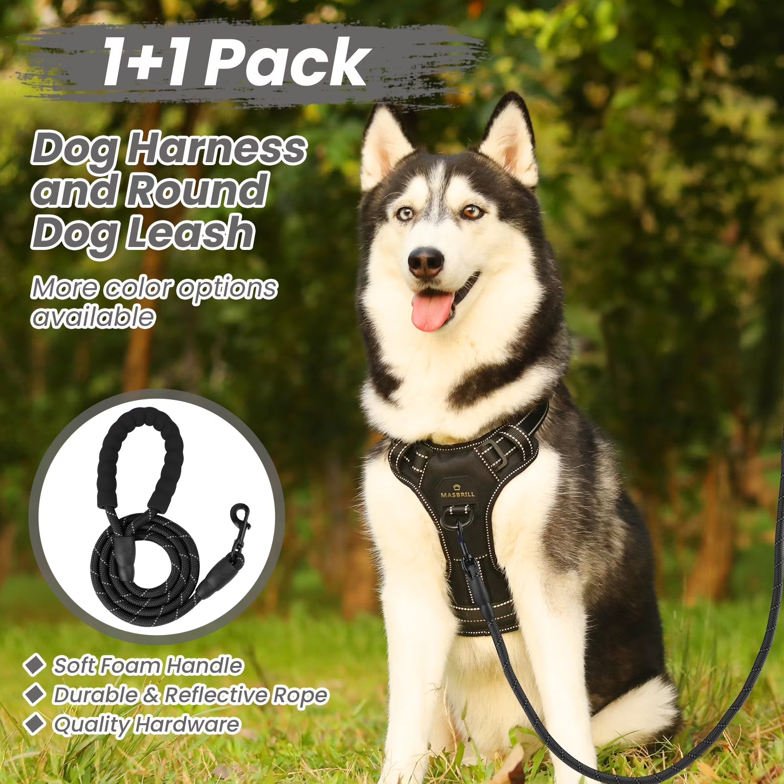 Premium Adjustable No-Pull Dog Harness and Leash Set with Reflective Soft Padding and Handle for Small to Large Breeds