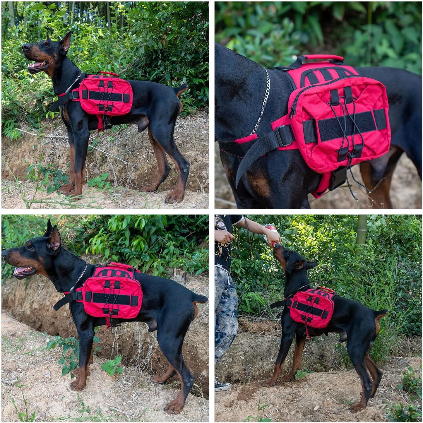 Large Dog Backpack - Adjustable Tactical Saddle Bag with Side Pockets for Hiking, Travel, Camping, and Training - Suitable for Small, Medium, and Large Dogs - Red M