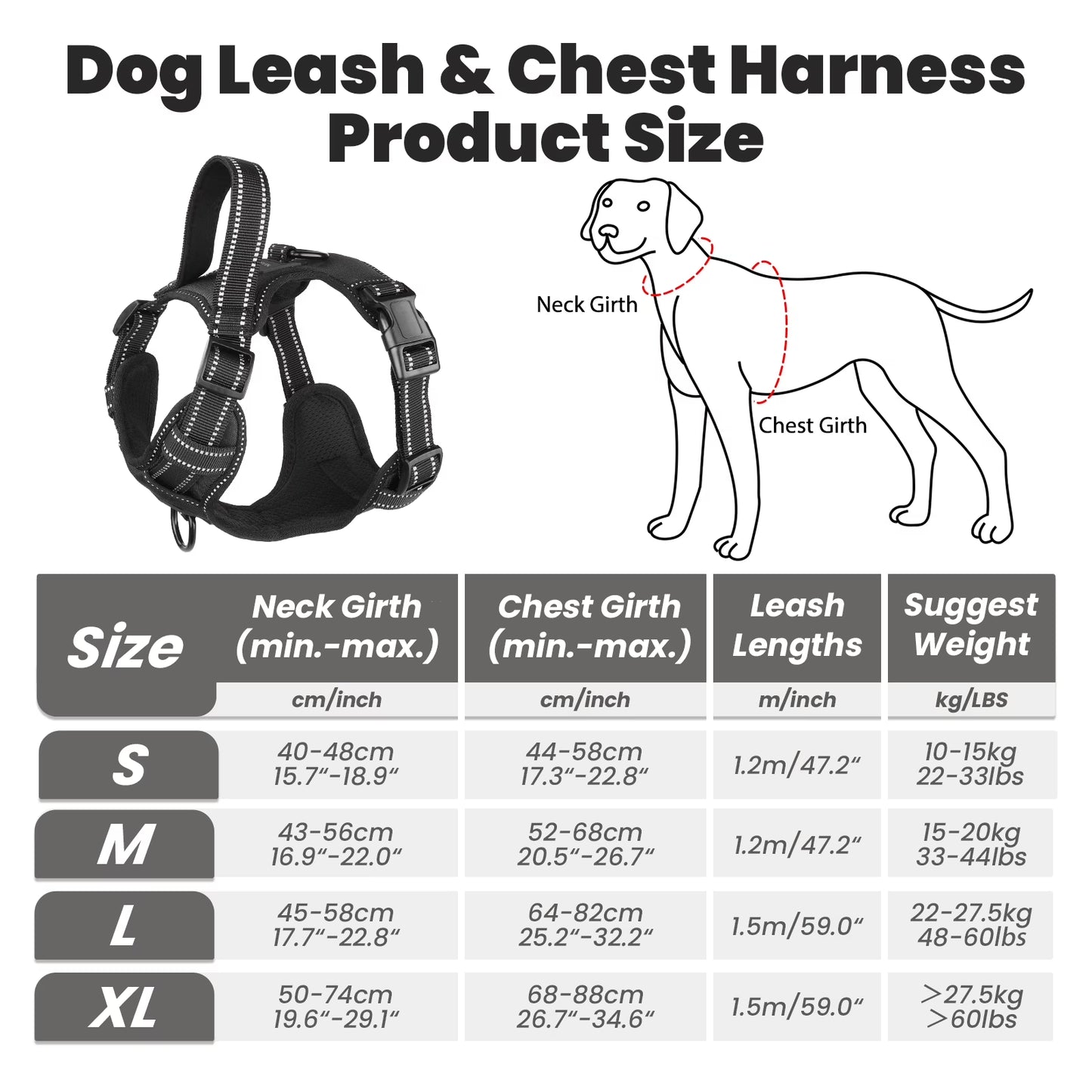 Premium Adjustable No-Pull Dog Harness and Leash Set with Reflective Soft Padding and Handle for Small to Large Breeds