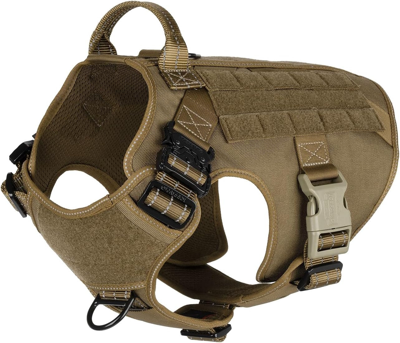 X-Large Tactical Dog Harness with Dual Metal Buckles, MOLLE Vest Design, No-Pull Front Leash Clip, and Hook and Loop Panel