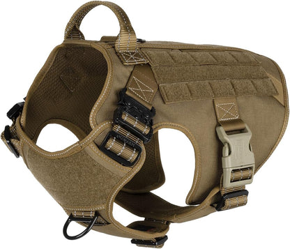 X-Large Tactical Dog Harness with Dual Metal Buckles, MOLLE Vest Design, No-Pull Front Leash Clip, and Hook and Loop Panel