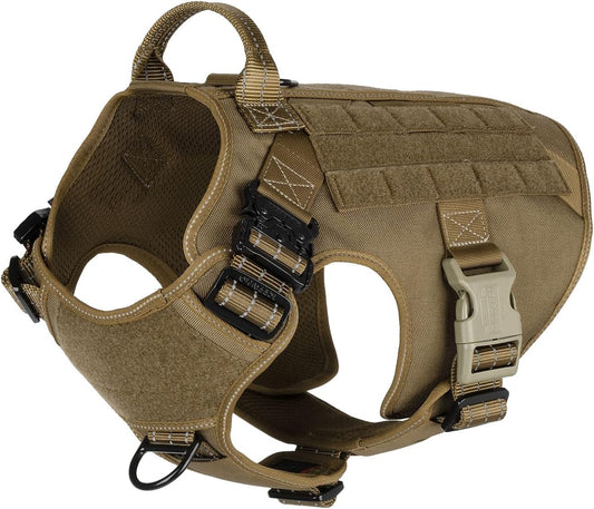 X-Large Tactical Dog Harness with Dual Metal Buckles, MOLLE Vest Design, No-Pull Front Leash Clip, and Hook and Loop Panel
