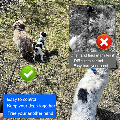 Heavy-Duty 3-Dog Leash with Detachable 360° Swivel Device and Padded Handle for Two to Three Pets (30-200 lbs)