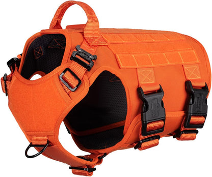 GN5 Tactical Dog Harness for Medium Dogs - MOLLE Vest with Hook and Loop Panels, Handle, and No-Pull Front Leash Clip (Chest Size: 25"-31", Orange)