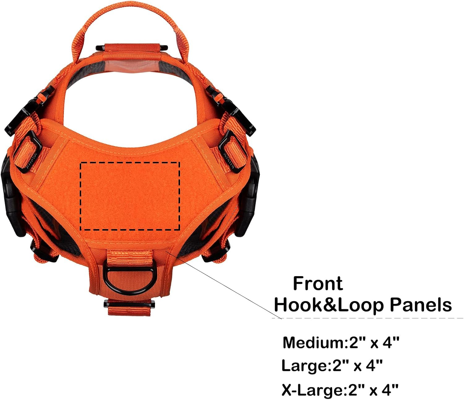GN5 Tactical Dog Harness for Medium Dogs - MOLLE Vest with Hook and Loop Panels, Handle, and No-Pull Front Leash Clip (Chest Size: 25"-31", Orange)