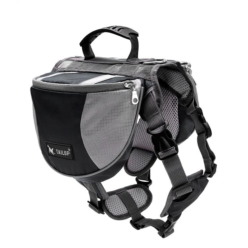 Oxford Fabric Waterproof Outdoor Dog Backpack with Double Snack Bags - Reflective Tactical Saddle Bag for Medium to Large Dogs