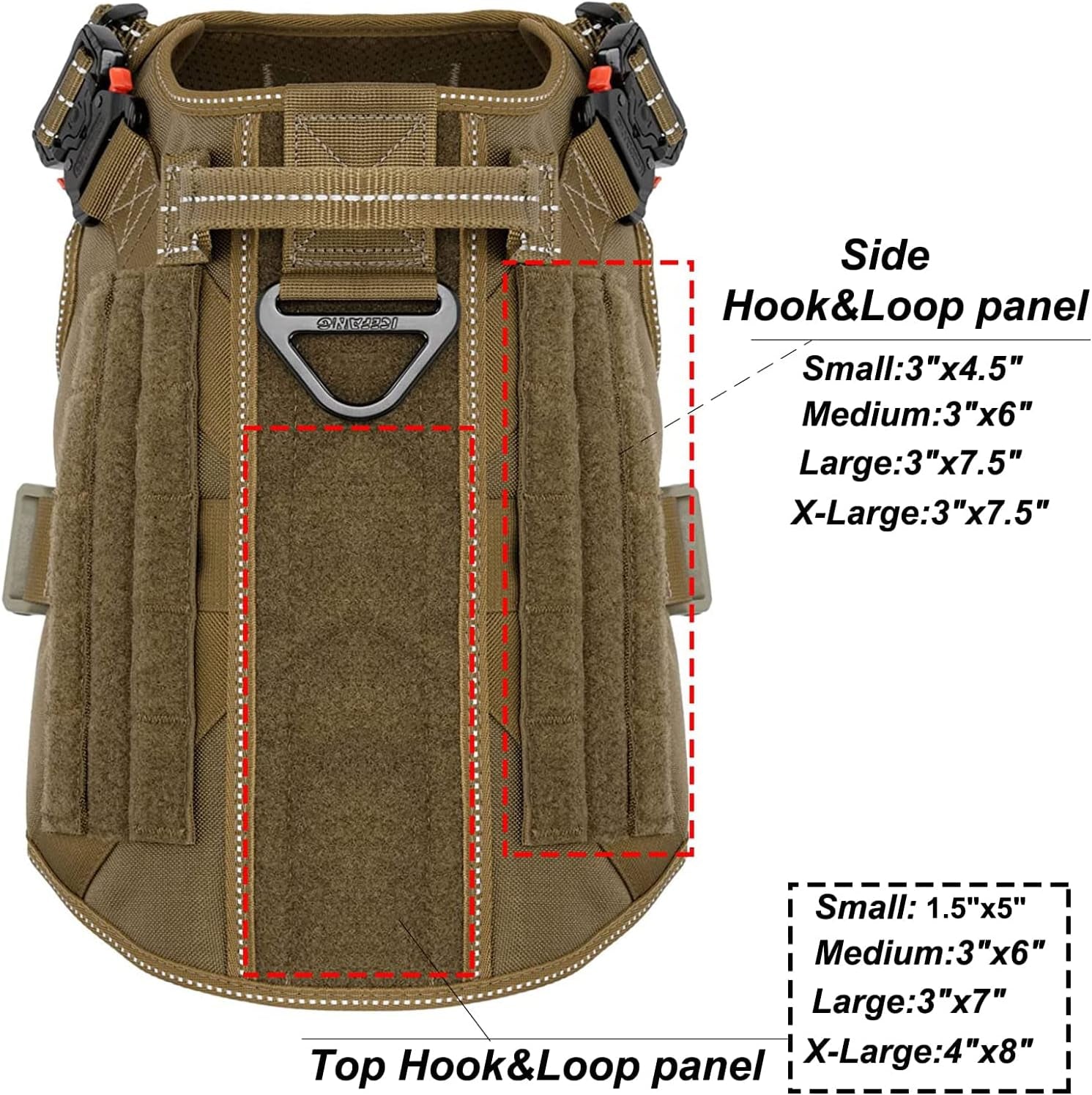 X-Large Tactical Dog Harness with Dual Metal Buckles, MOLLE Vest Design, No-Pull Front Leash Clip, and Hook and Loop Panel