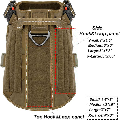 X-Large Tactical Dog Harness with Dual Metal Buckles, MOLLE Vest Design, No-Pull Front Leash Clip, and Hook and Loop Panel