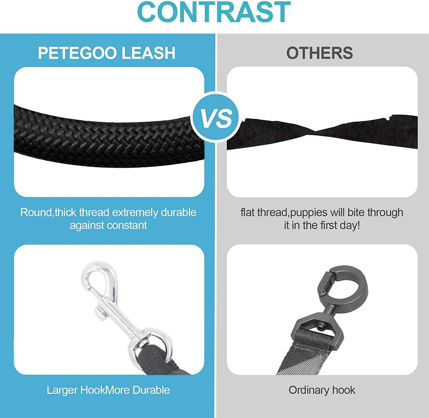 Heavy-Duty 3-Dog Leash with Detachable 360° Swivel Device and Padded Handle for Two to Three Pets (30-200 lbs)