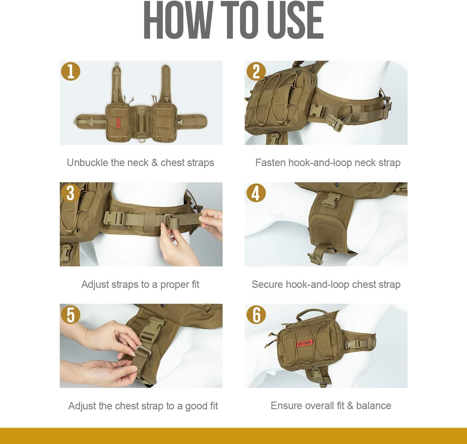 Tactical Nylon Dog Backpack for Medium and Large Breeds with Side Pockets for Hiking, Walking, Training, and Running (Brown, Medium)
