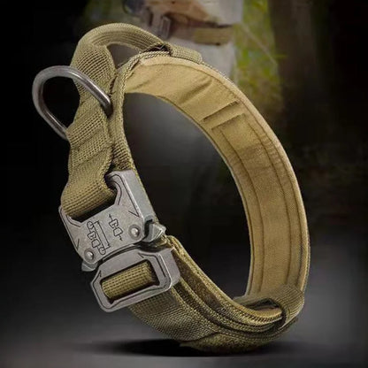 Outdoor Tactical Dog Collar with Metal Buckle - Breathable Nylon Training Collar for Medium and Large Dogs