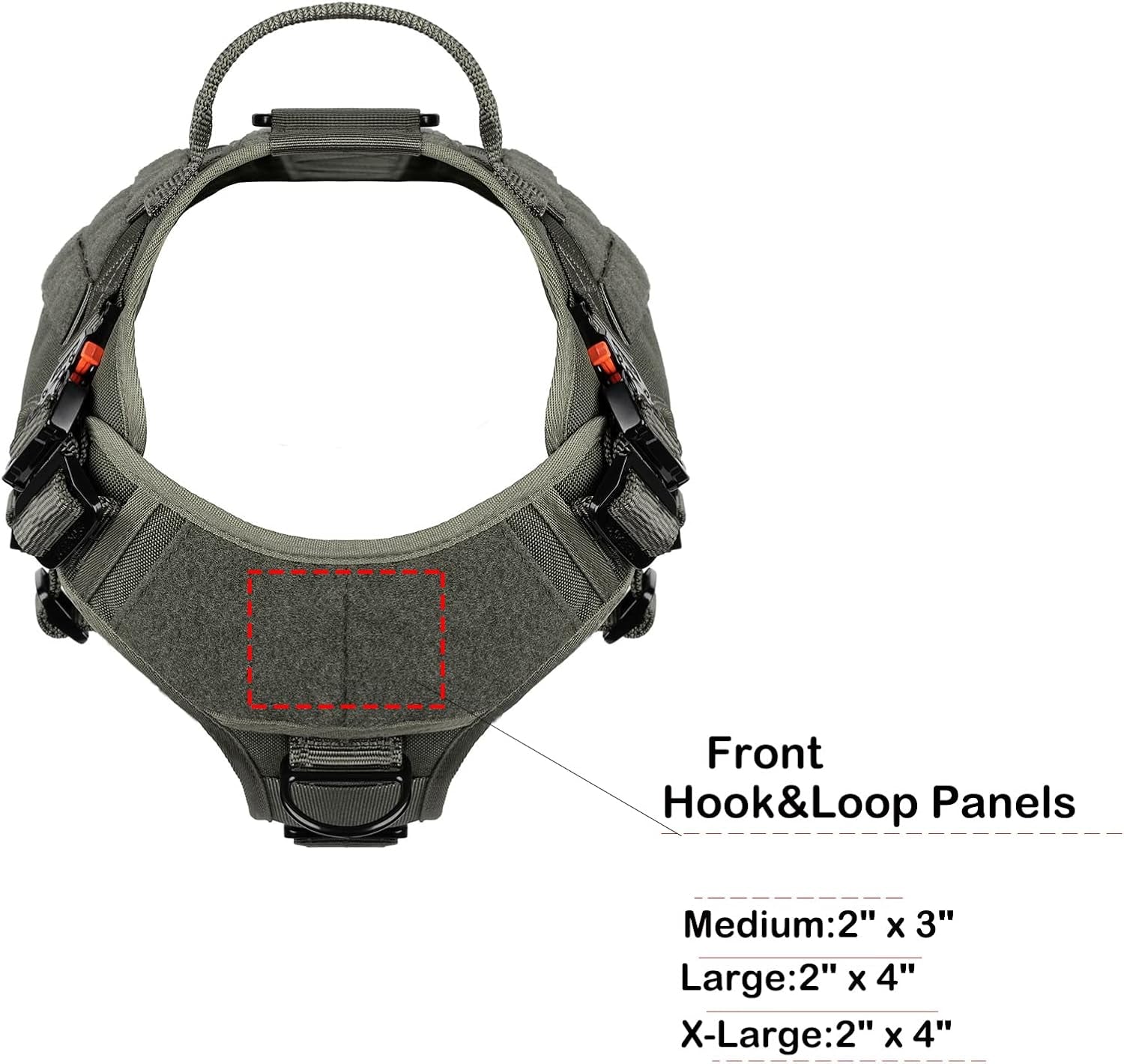 Professional Tactical Dog Harness with 4X Metal Buckles, MOLLE K9 Vest for Working Dogs, No-Pull Front Clip, Adjustable Large Dog Harness (Size L: 28"-35" Chest), Green