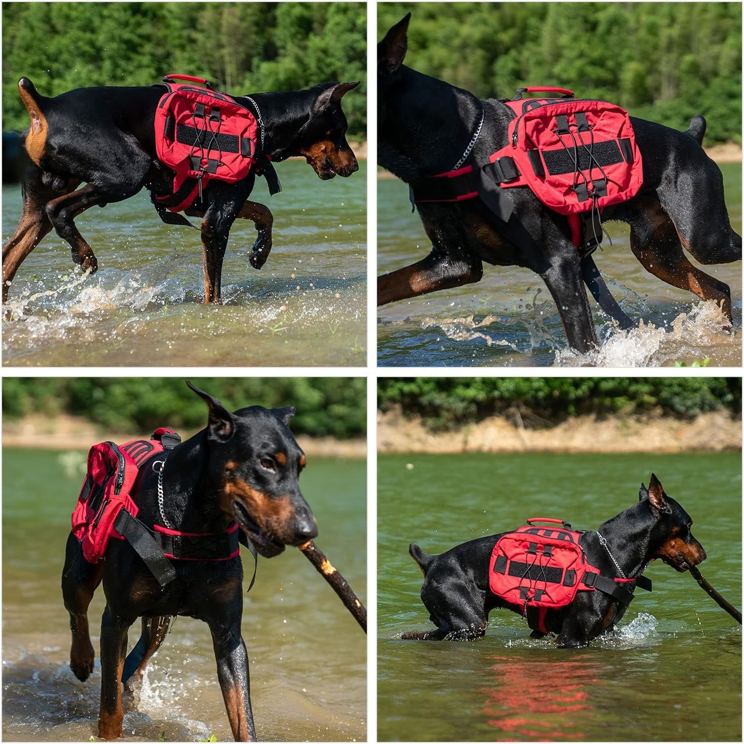 Large Dog Backpack - Adjustable Tactical Saddle Bag with Side Pockets for Hiking, Travel, Camping, and Training - Suitable for Small, Medium, and Large Dogs - Red M