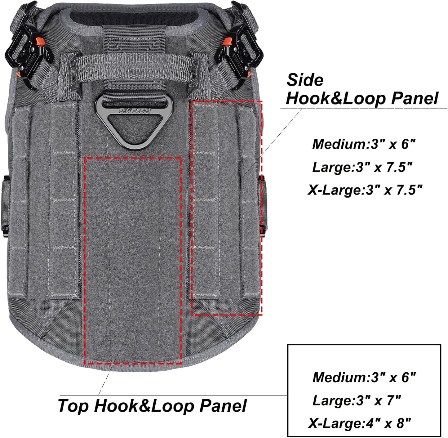 Professional Tactical Dog Harness with 4X Metal Buckles, MOLLE K9 Vest for Working Dogs, No-Pull Front Clip, Adjustable Harness for Medium Dogs (Chest Size 25"-31"), Grey