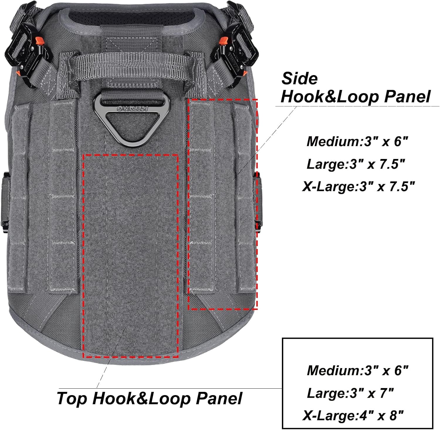 Professional Tactical Dog Harness with 4X Metal Buckles, MOLLE K9 Vest for Working Dogs, No-Pull Front Clip, Adjustable Harness for Medium Dogs (Chest Size 25"-31"), Grey