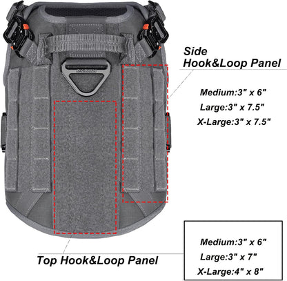 Professional Tactical Dog Harness with 4X Metal Buckles, MOLLE K9 Vest for Working Dogs, No-Pull Front Clip, Adjustable Harness for Medium Dogs (Chest Size 25"-31"), Grey