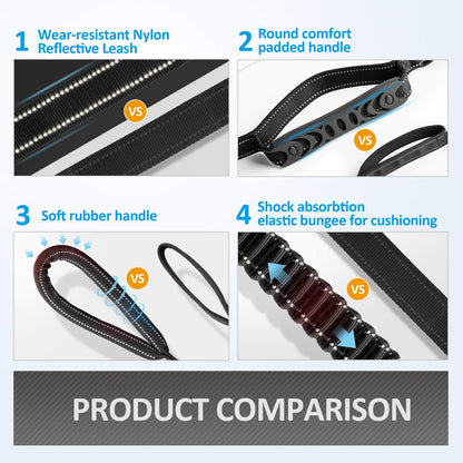 Heavy-Duty Multifunctional Tactical Dog Leash with Bungee and Car Seatbelt, 4-6 FT Shock Absorbing Lead for Large and Medium Dogs