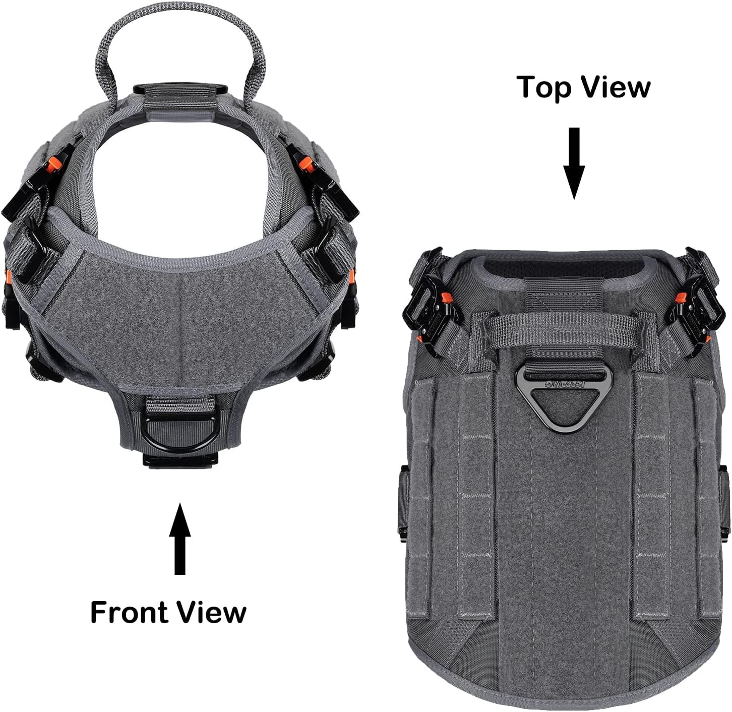 Professional Tactical Dog Harness with 4X Metal Buckles, MOLLE K9 Vest for Working Dogs, No-Pull Front Clip, Adjustable Harness for Medium Dogs (Chest Size 25"-31"), Grey