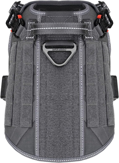 Medium Tactical Dog Harness with Dual Metal Buckles, MOLLE Vest Design, No-Pull Front Leash Clip, and Hook and Loop Panel (Grey, Size M, Single Unit)