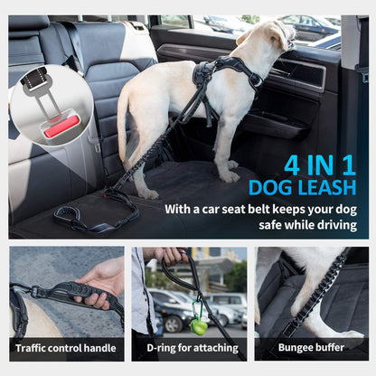 Heavy-Duty Multifunctional Tactical Dog Leash with Bungee and Car Seatbelt, 4-6 FT Shock Absorbing Lead for Large and Medium Dogs