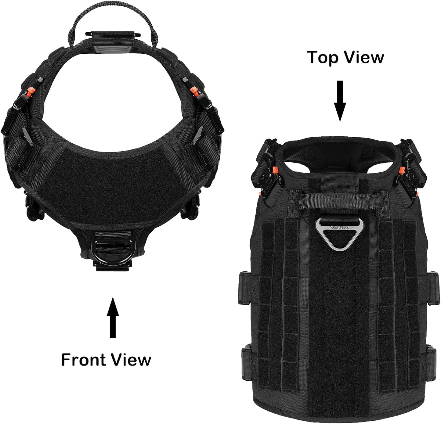 GN5 Tactical Dog Harness for Extra-Large Dogs, MOLLE Vest with Hook and Loop Panels, Front Leash Clip, and Handle for Walking and Training (XL: Chest 32"-39", Black)