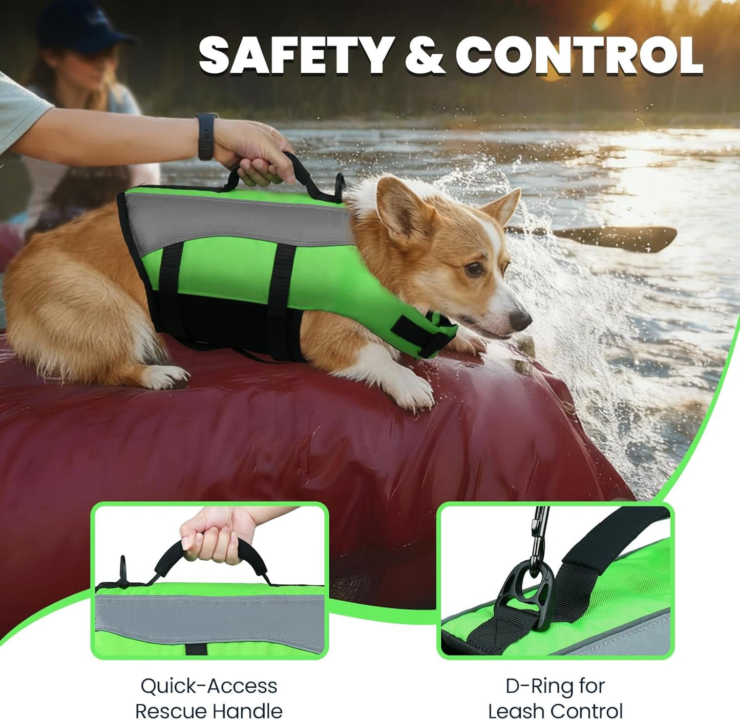 Front Float Dog Life Vest, Dog Life Jacket for Swimming & Boating, Swimming Vest with Chin Float & Handle, Ripstop & Buoyancy