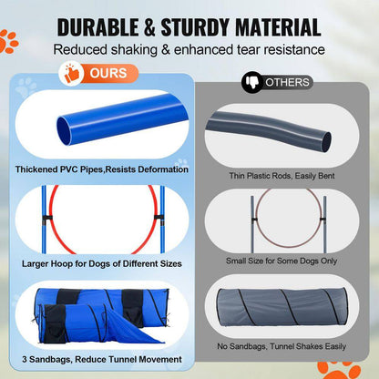 Professional Dog Agility Training Equipment - Adjustable High Hurdles and Complete Puppy Obstacle Course Kit with 3 Bags and 7 Pieces