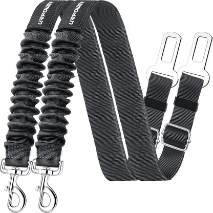 Dual Pack Adjustable Dog Car Seat Belt with Retractable Design and Elastic Bungee Buffer for Enhanced Pet Safety, Heavy-Duty Durability, and 360-Degree Swivel Functionality