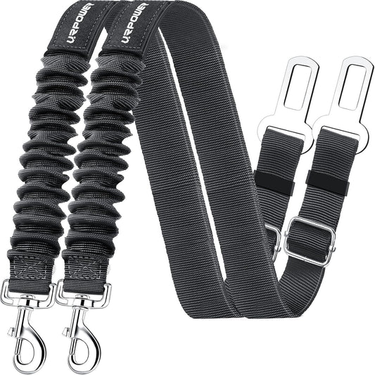 Dual Pack Adjustable Dog Car Seat Belt with Retractable Design and Elastic Bungee Buffer for Enhanced Pet Safety, Heavy-Duty Durability, and 360-Degree Swivel Functionality