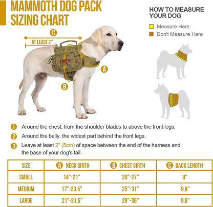 Tactical Nylon Dog Backpack for Medium and Large Breeds with Side Pockets for Hiking, Walking, Training, and Running (Brown, Medium)