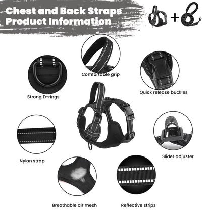 Premium Adjustable No-Pull Dog Harness and Leash Set with Reflective Soft Padding and Handle for Small to Large Breeds