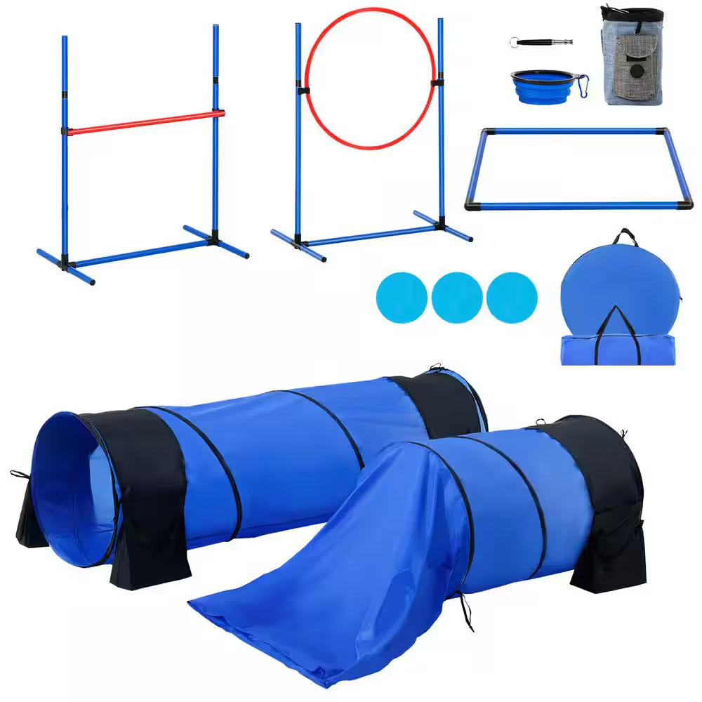 Professional Dog Agility Training Equipment - Adjustable High Hurdles and Complete Puppy Obstacle Course Kit with 3 Bags and 7 Pieces
