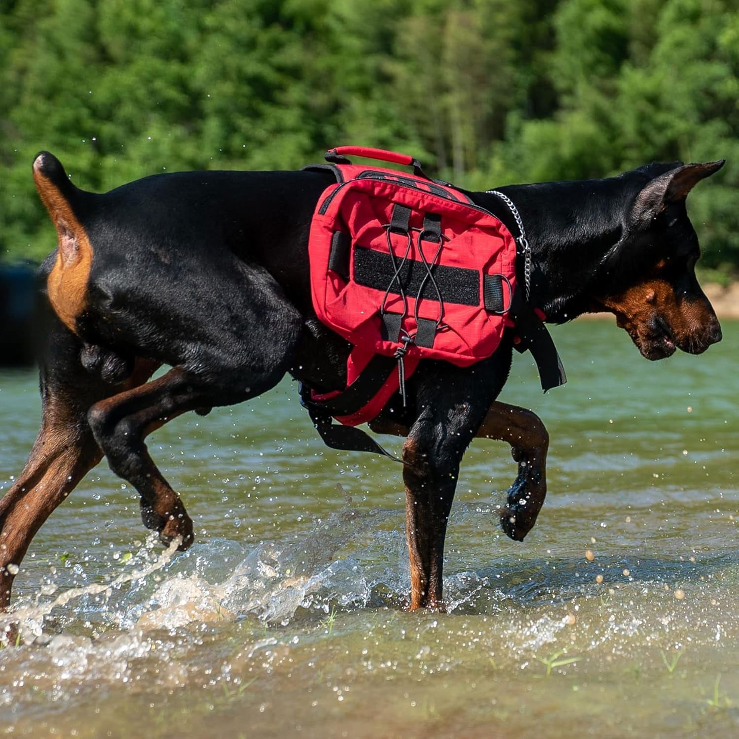 Large Dog Backpack - Adjustable Tactical Saddle Bag with Side Pockets for Hiking, Travel, Camping, and Training - Suitable for Small, Medium, and Large Dogs - Red M