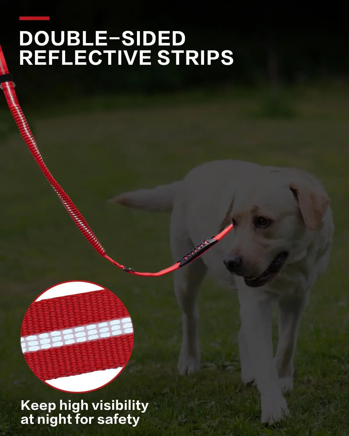 Heavy-Duty Tactical Dog Leash, 4-6FT Shock Absorbing Bungee Lead with Dual Padded Handles, Metal Carabiner Clip, and Car Seatbelt Attachment