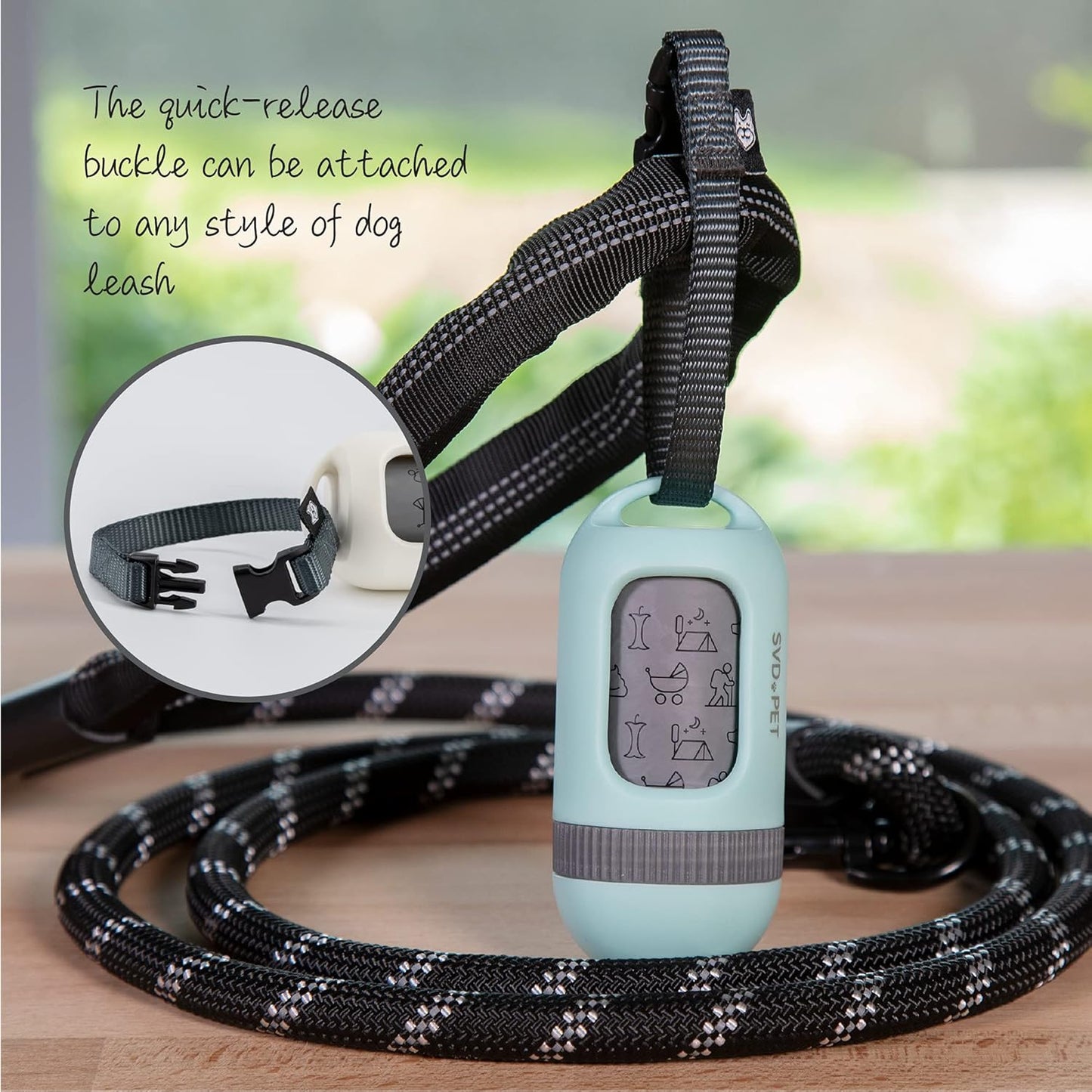 Dog Waste Bag Dispenser with Retractable Feature, Compatible with Any Leash, Leak-Proof Bags, Poop Bag Holder, Essential Accessory for Dog Walking (Misty Jade)