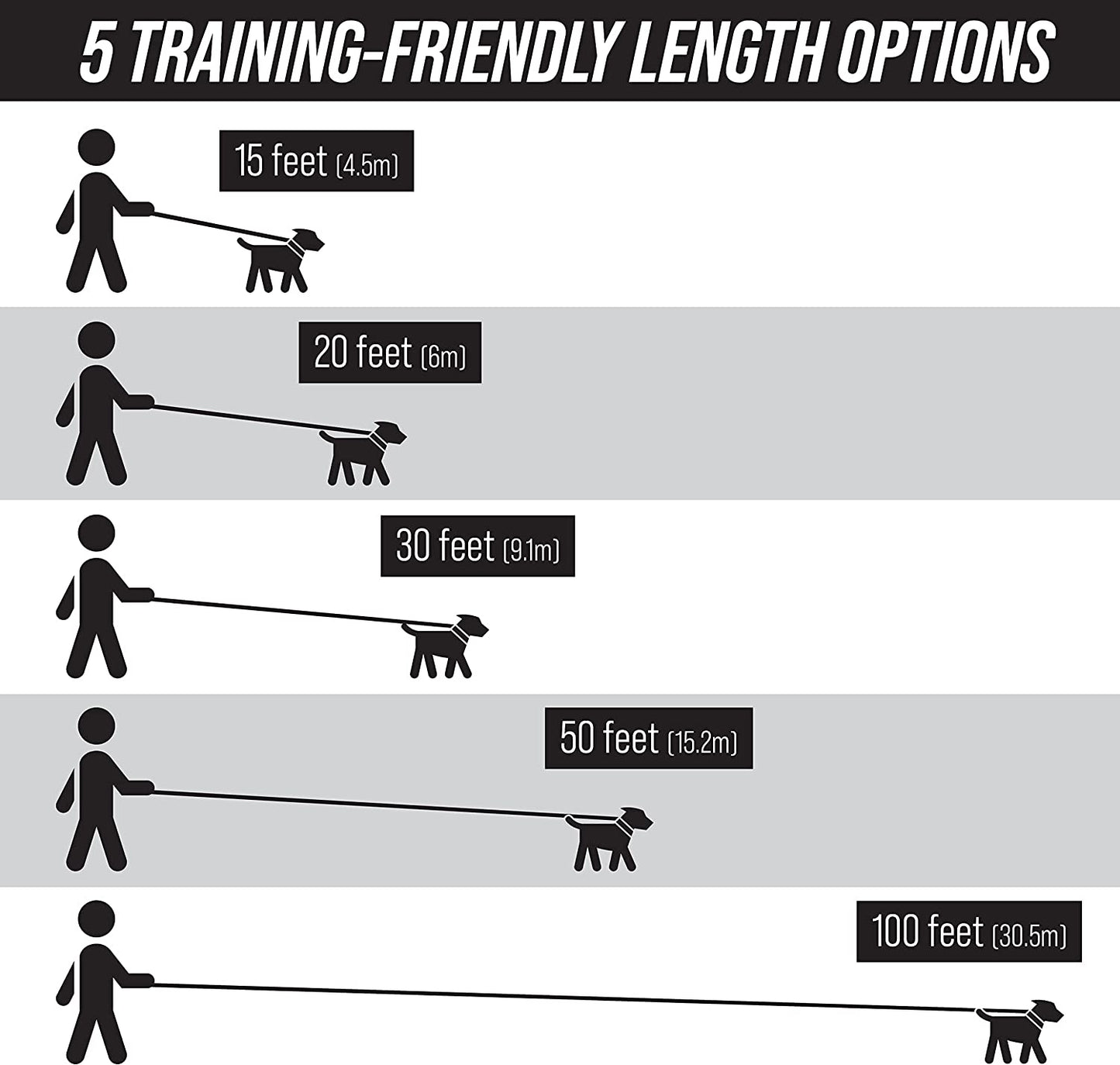 Long Trainer - 20 Ft Black Nylon Dog Training Leash with Storage Strap