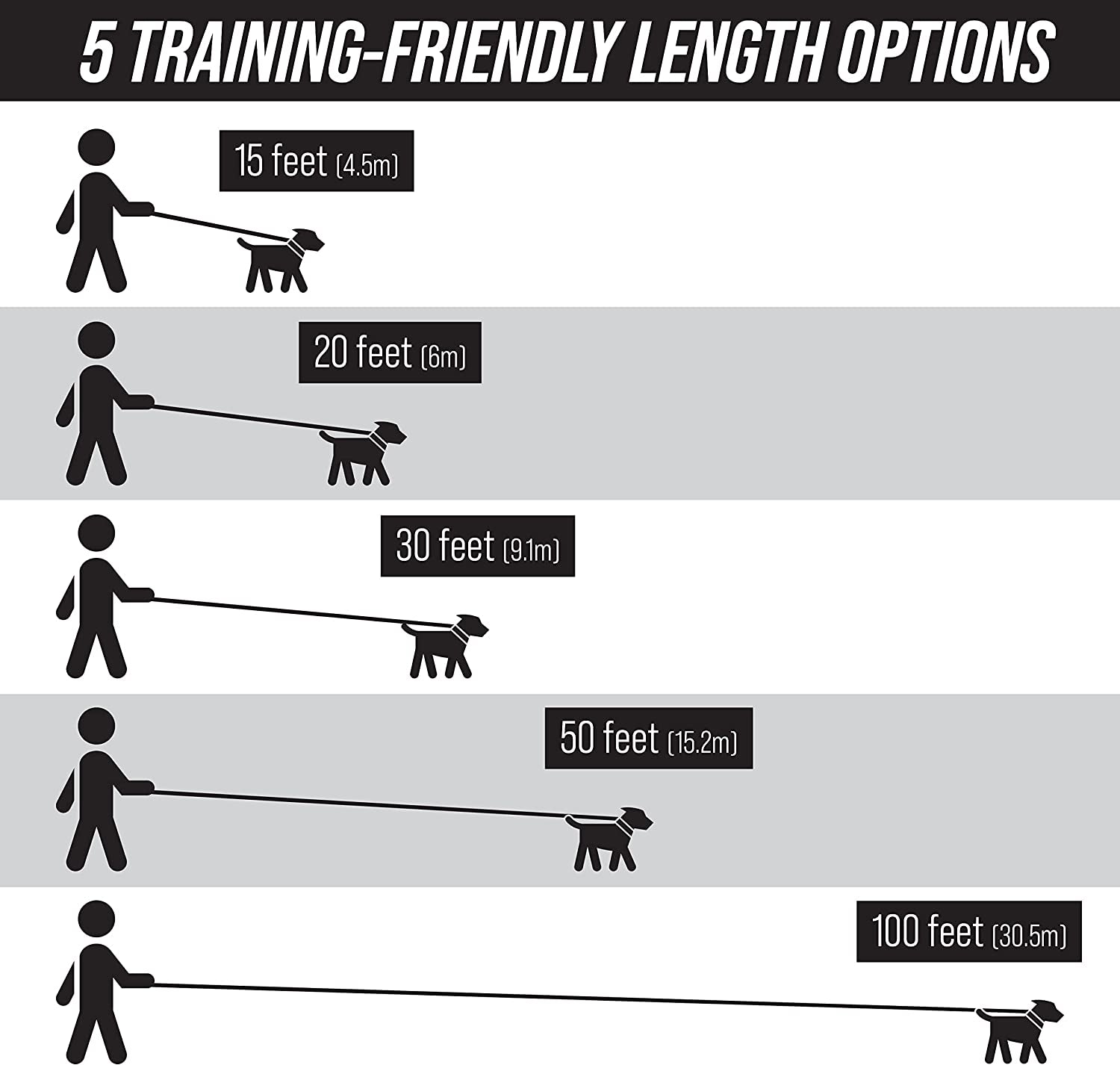 Long Trainer - 20 Ft Black Nylon Dog Training Leash with Storage Strap