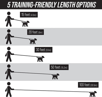 Long Trainer - 20 Ft Black Nylon Dog Training Leash with Storage Strap