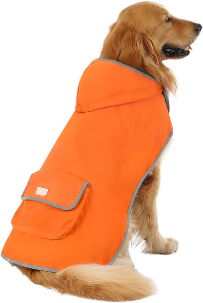 Reversible Hooded Dog Raincoat Poncho Jacket in Camo Orange for Small, Medium, and Large Breeds - Size L