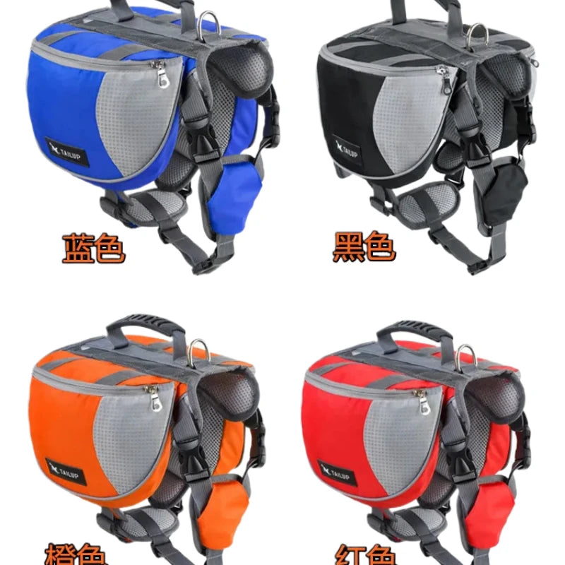 Oxford Fabric Waterproof Outdoor Dog Backpack with Double Snack Bags - Reflective Tactical Saddle Bag for Medium to Large Dogs