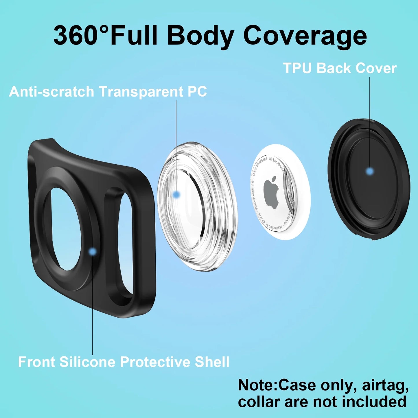 Airtag Dog Collar Holder - 2 Pack Waterproof Protective Case for Apple Airtag, Full Body TPU & Silicone Cover for Pet Collars and Backpacks