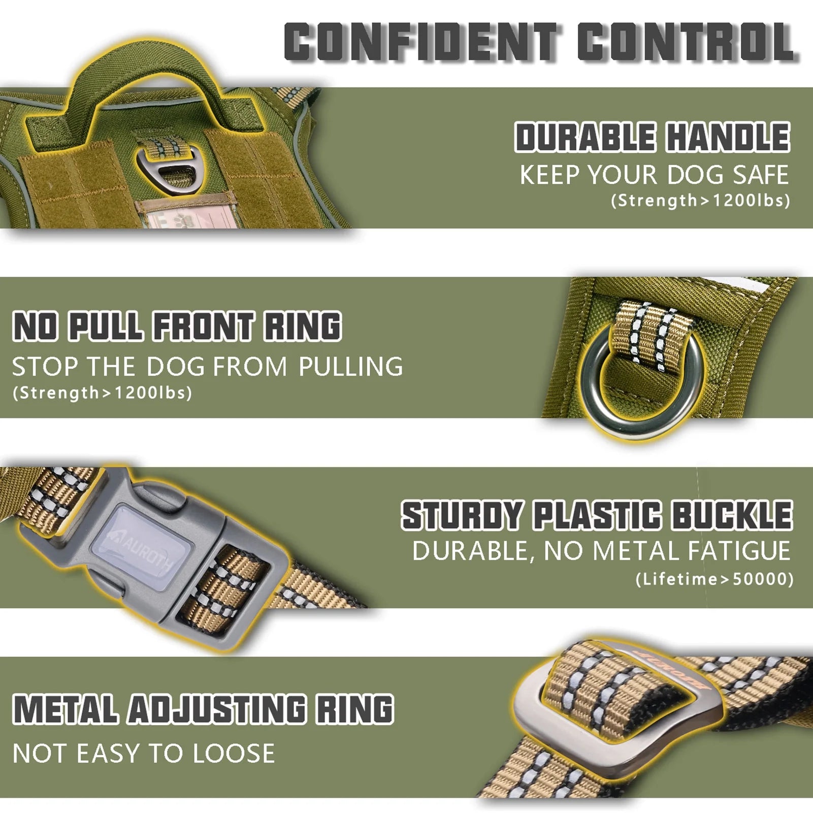 Adjustable No-Pull Dog Harness for Small Dogs with Two Leash Clips, Front Choke-Free Design, Reflective Soft Padded Vest for Training and Walking - Green