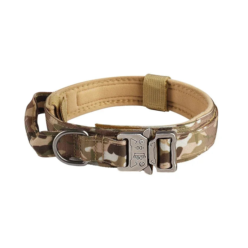 Outdoor Tactical Dog Collar with Metal Buckle - Breathable Nylon Training Collar for Medium and Large Dogs