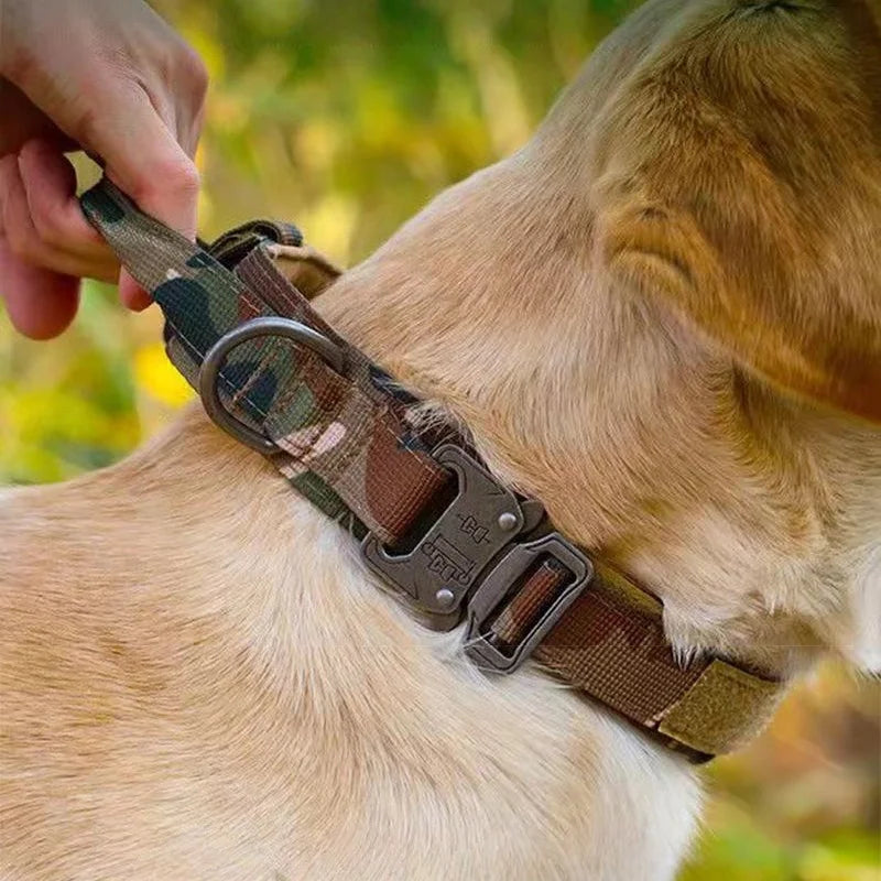 Outdoor Tactical Dog Collar with Metal Buckle - Breathable Nylon Training Collar for Medium and Large Dogs