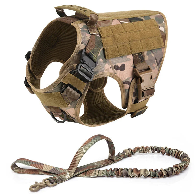 Heavy-Duty Tactical Dog Harness for Large Breeds - Adjustable No-Pull Design with MOLLE System, 1050D Nylon, Metal D-Ring for Training and Outdoor Activities | Koossa